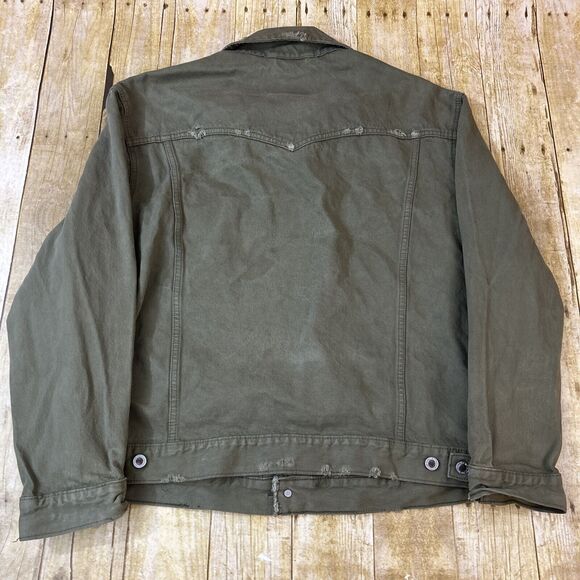 Levis Silvertab Denim Trucker Jacket Olive Drab Green Distressed Large - Picture 2 of 16